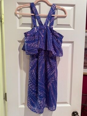 G by Guess Blue and Pink Swirl Ruffle Sundress